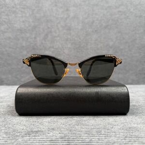 Vintage 70s Cat Eye Y2K Sunglasses Black Gold Tone Retro Mid Century Eyewear